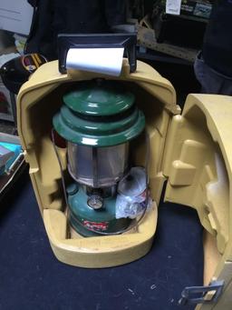vintage 1973 Colman lantern with hard shell case
