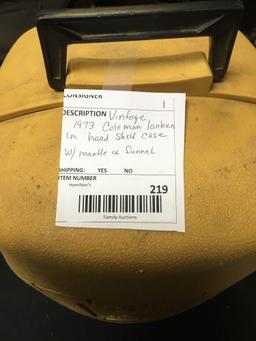 vintage 1973 Colman lantern with hard shell case