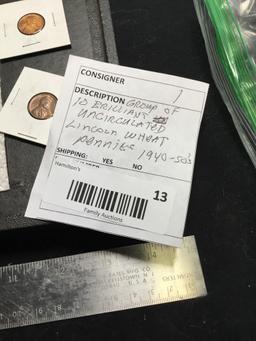 Group of 10 uncirculated wheat pennies 1940s to 50s