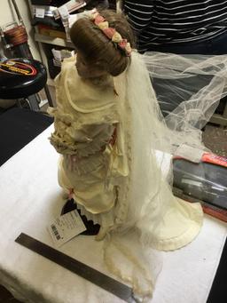 Franklin mint porcelain, Victorian bride doll with stand