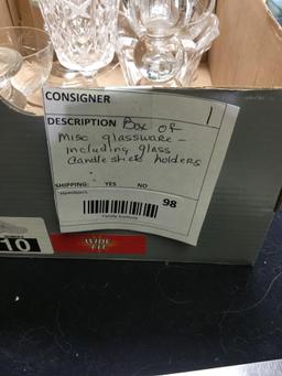 box of miscellaneous glassware, including glass, candlestick holders