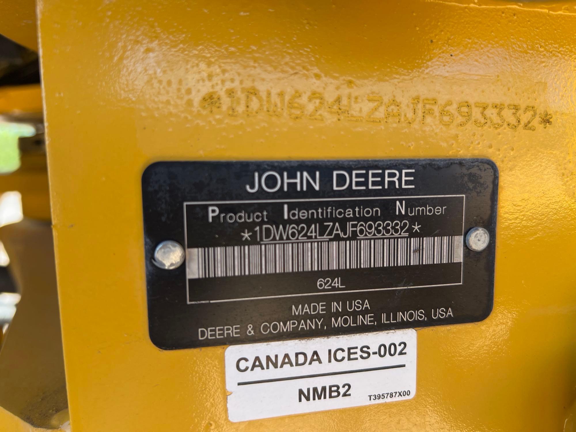 2019 JOHN DEERE 624L RUBBER TIRE LOADER