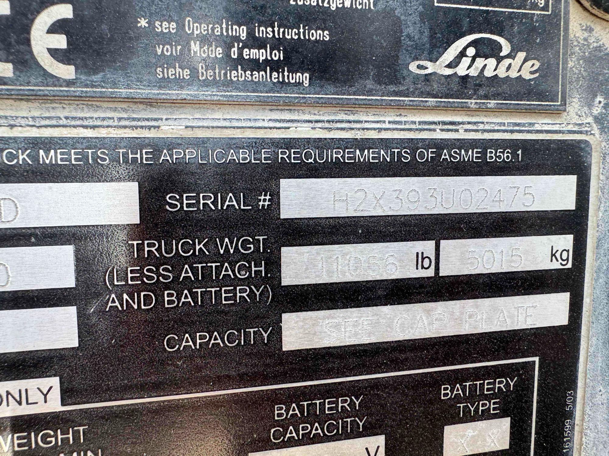 2007 LINDE H35D STRAIGHT MAST FORKLIFT