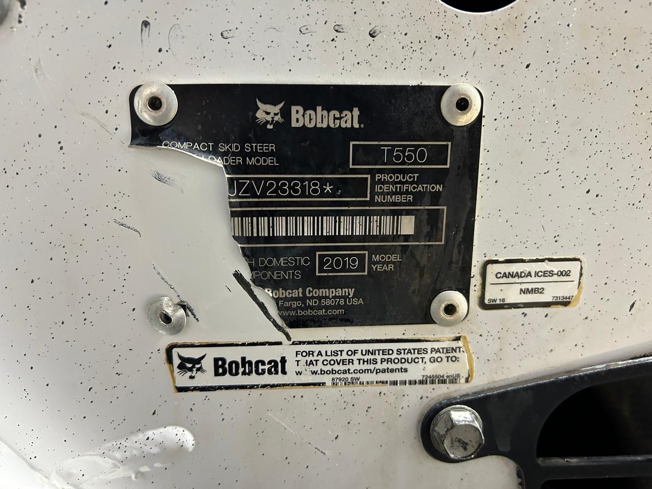 2019 Bobcat T550 Skid Steer Loader