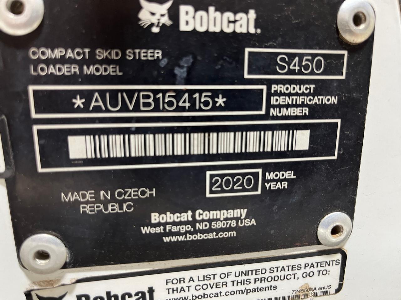 2020 Bobcat S450 Skid Steer Loader