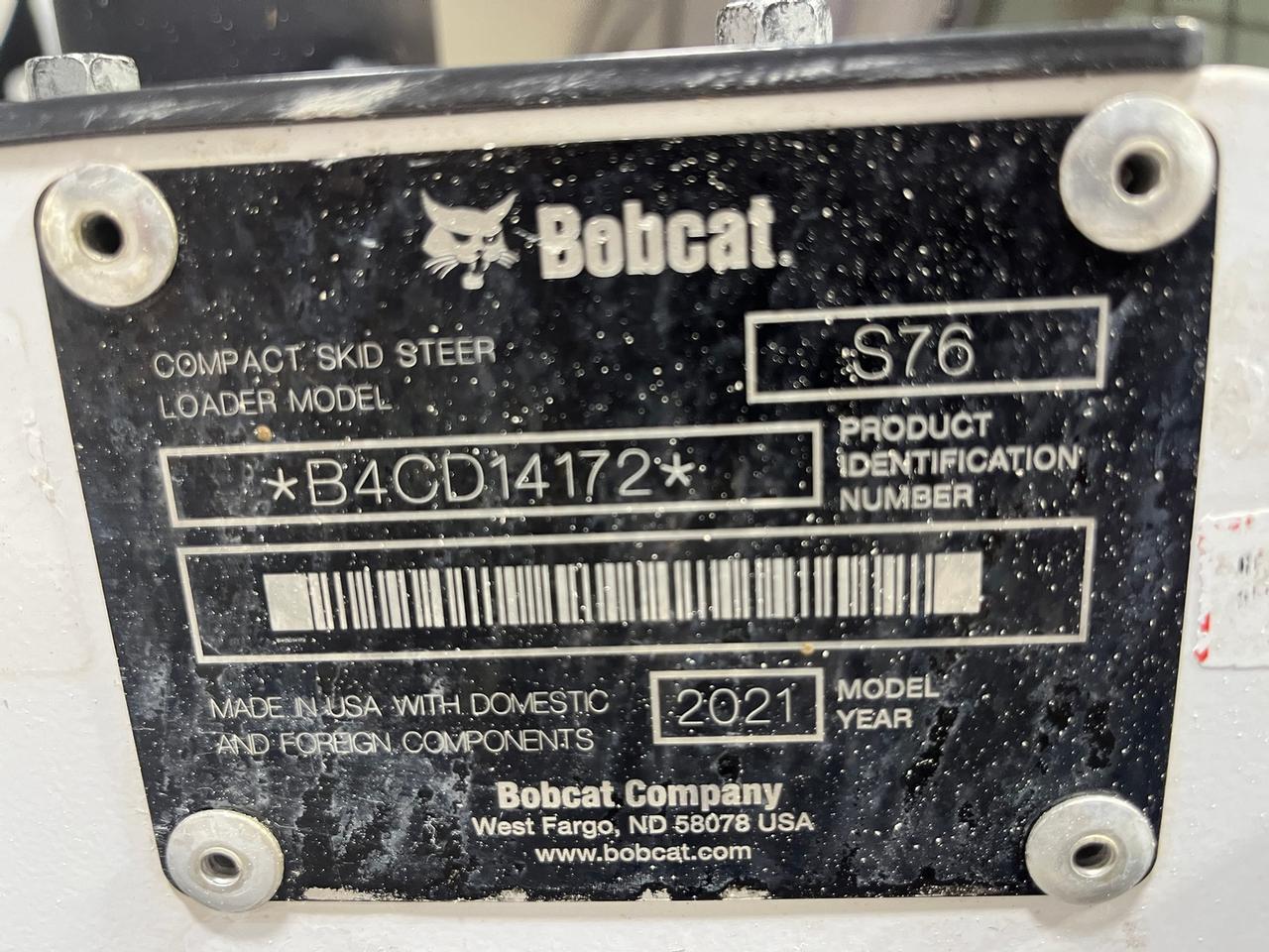 2021 Bobcat S76 Skid Steer Loader