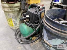 (2) Rolling stools and bucket of tools, clamps and tool sets