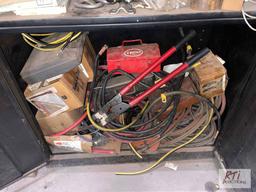 Standing cabinet with contents, crimpers, testers, and new parts
