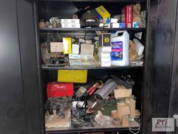 Standing cabinet with contents, crimpers, testers, and new parts