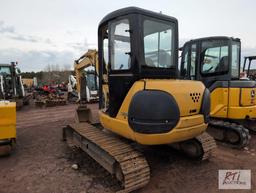 Komatsu PC40R-8 mini excavator, 20in digging bucket, mechanical thumb, backfill blade, cab, 3990