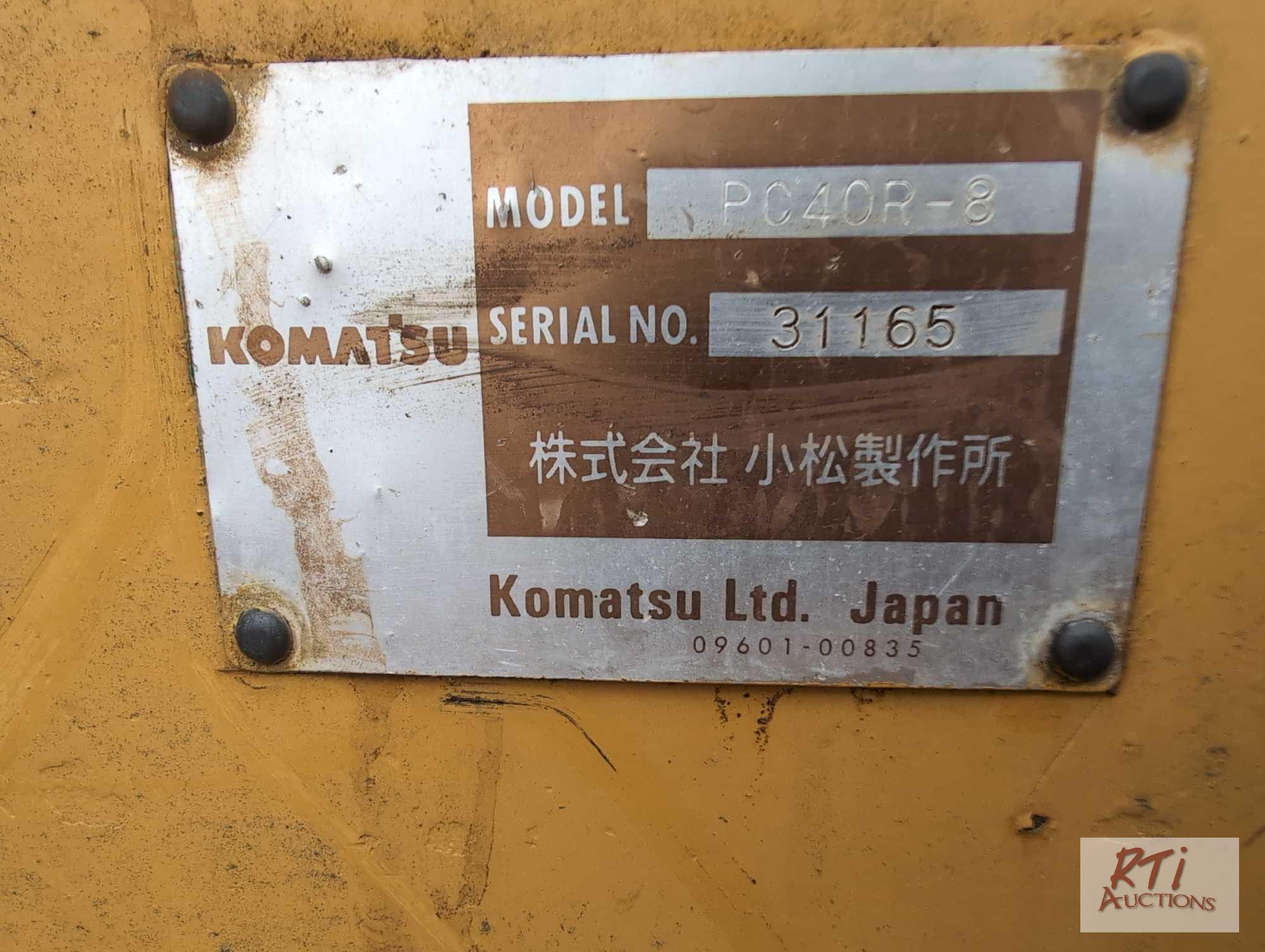 Komatsu PC40R-8 mini excavator, 20in digging bucket, mechanical thumb, backfill blade, cab, 3990