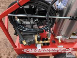 Magnum 4000 series gold portable hot high pressure washer, gas engine, includes wand, hose and