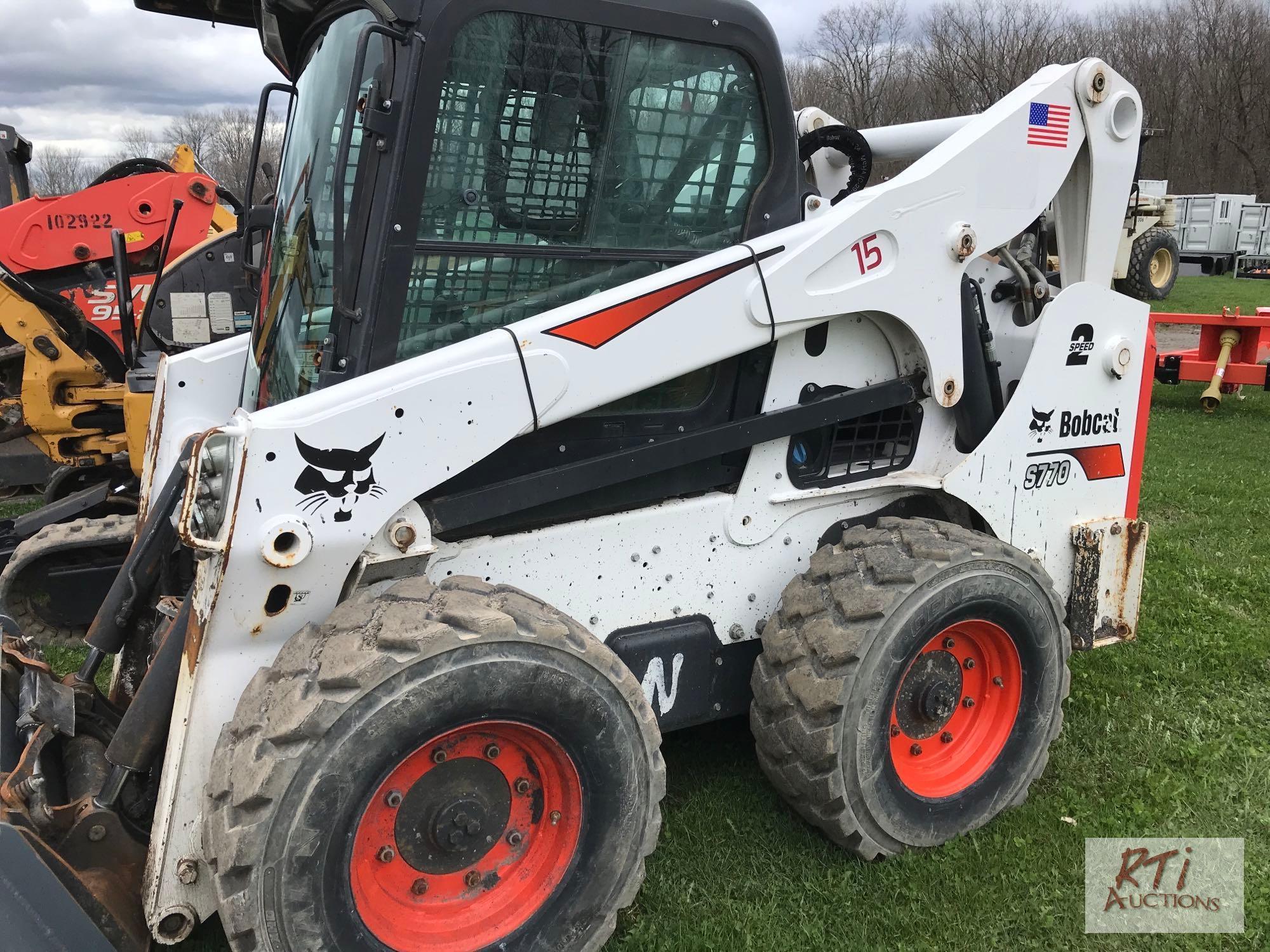 2019 Bobcat 770 skid steer with cab, heat, A/C, joystick controls, 2 speed, high flow, radio, power