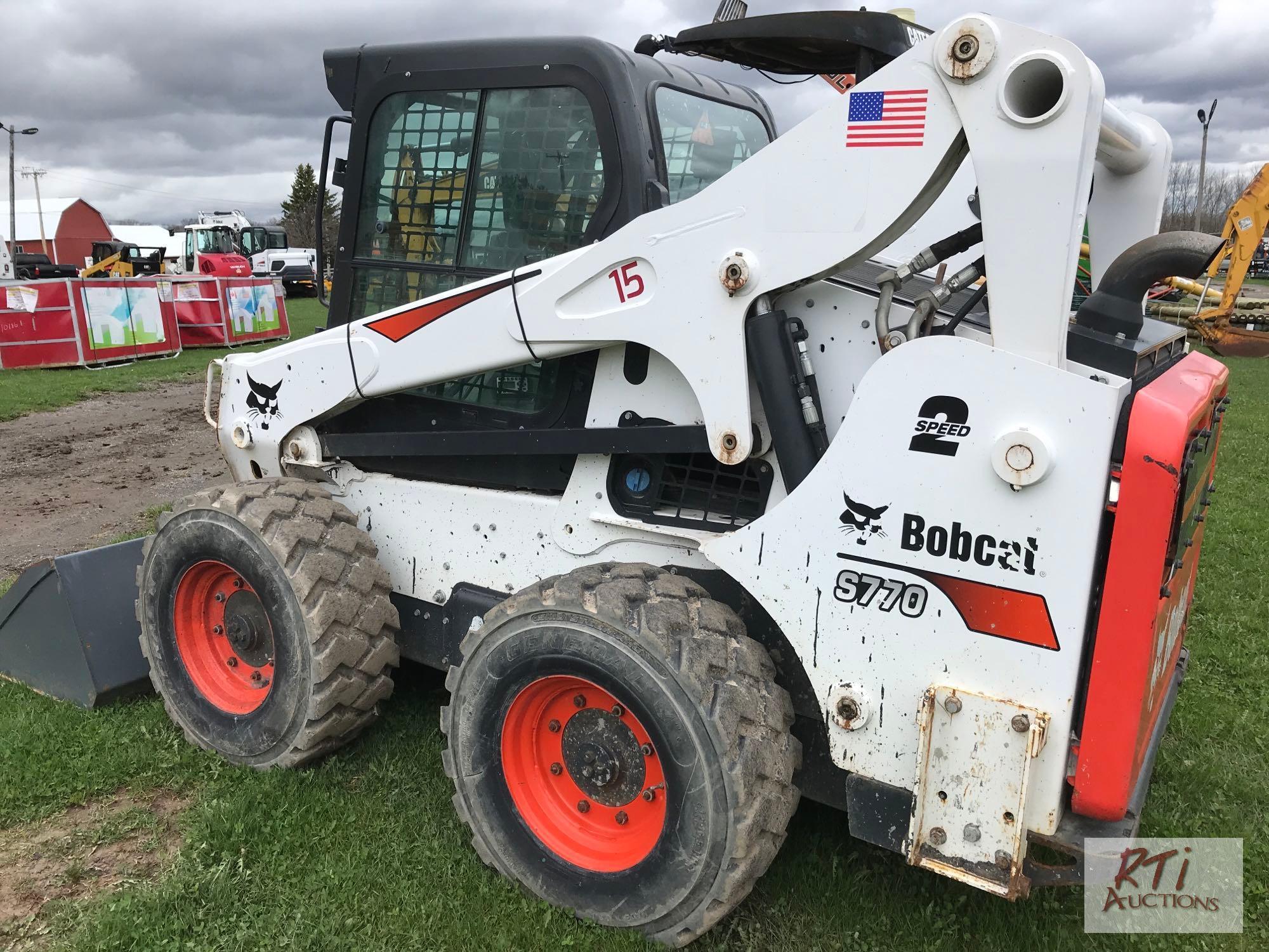 2019 Bobcat 770 skid steer with cab, heat, A/C, joystick controls, 2 speed, high flow, radio, power