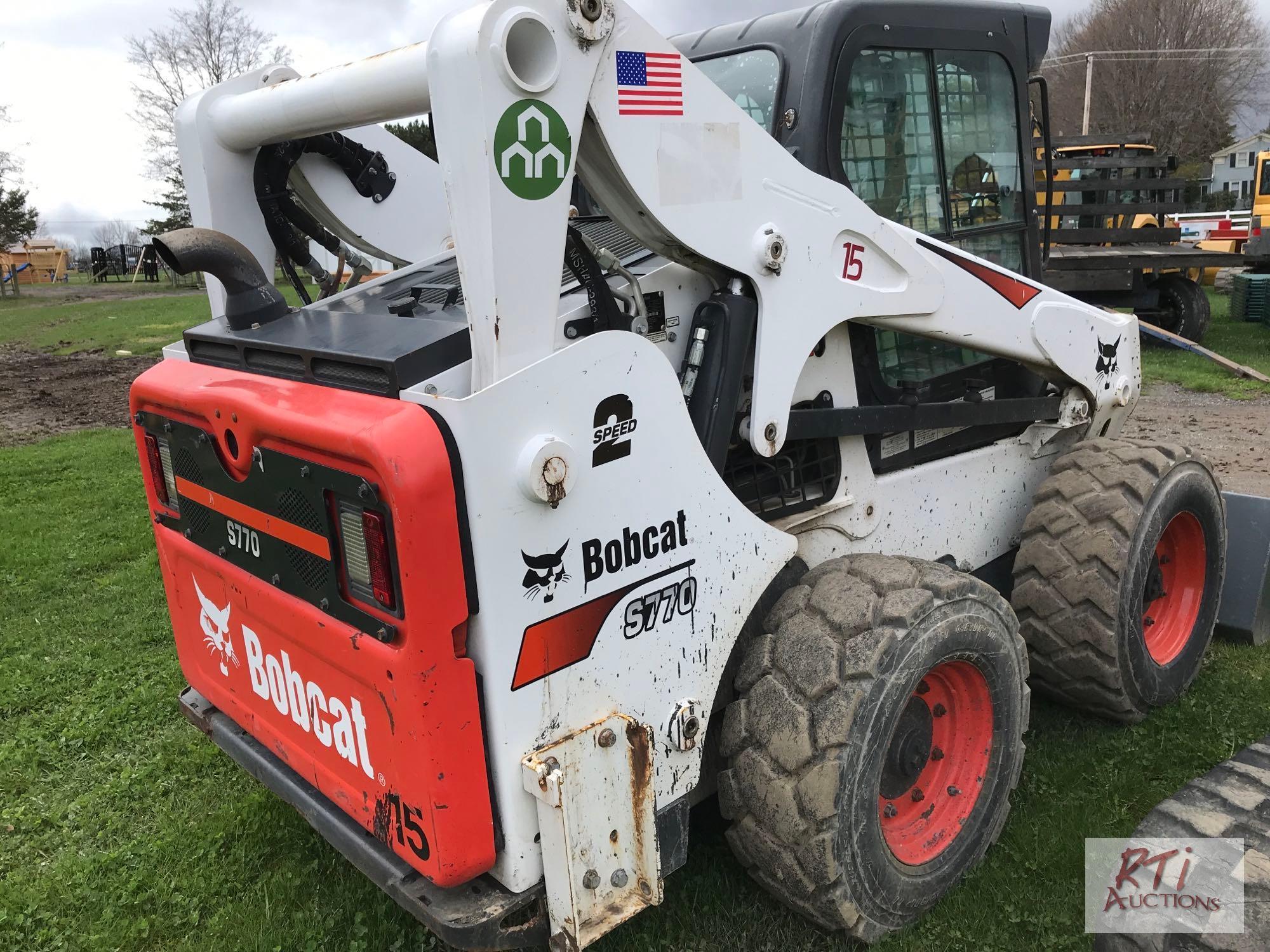 2019 Bobcat 770 skid steer with cab, heat, A/C, joystick controls, 2 speed, high flow, radio, power