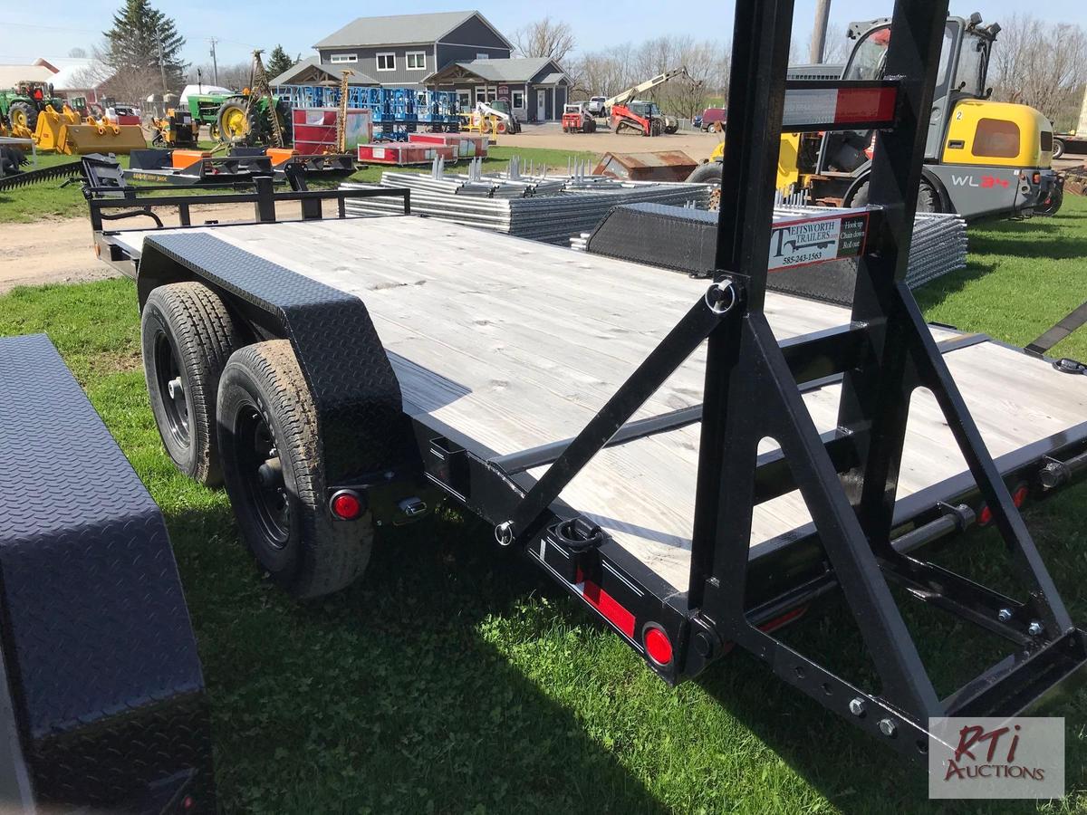 2022 PJ 83x16 skid steer trailer with dovetail, ramps, steel fenders, adjustable hitch, 14,000lb