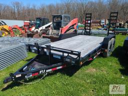 2022 PJ 83x16 skid steer trailer with dovetail, ramps, steel fenders, adjustable hitch, 14,000lb