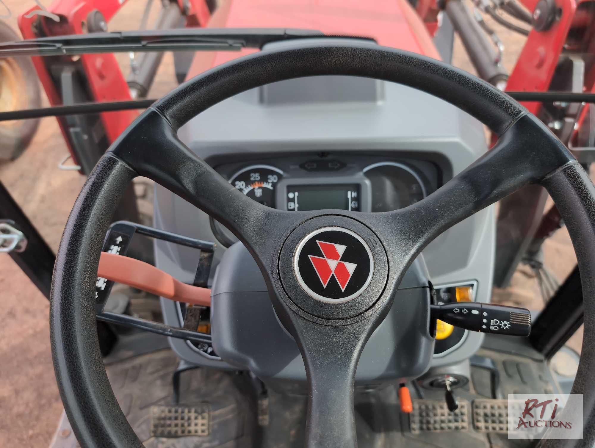 2021 Massey Ferguson 1840M tractor, 4WD, quick attach loader, 1 remote, external PTO controls, cab,