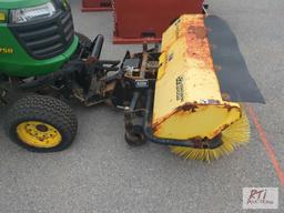 John Deere X758 lawn tractor, 4WD, 52in front hydraulic sweeper, rear spin spreader, Curtis cab, 574
