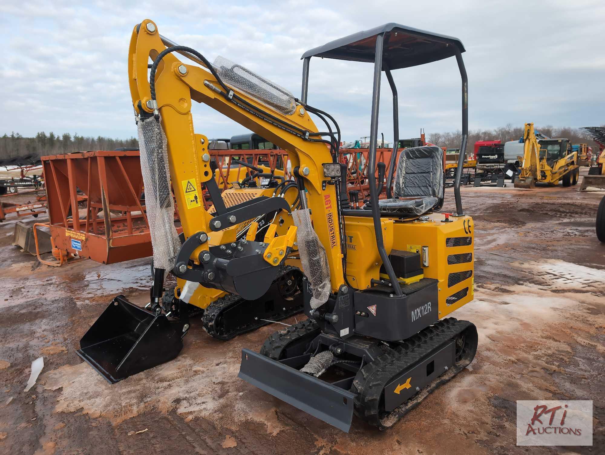 MX12R mini excavator with bucket, thumb, gas engine