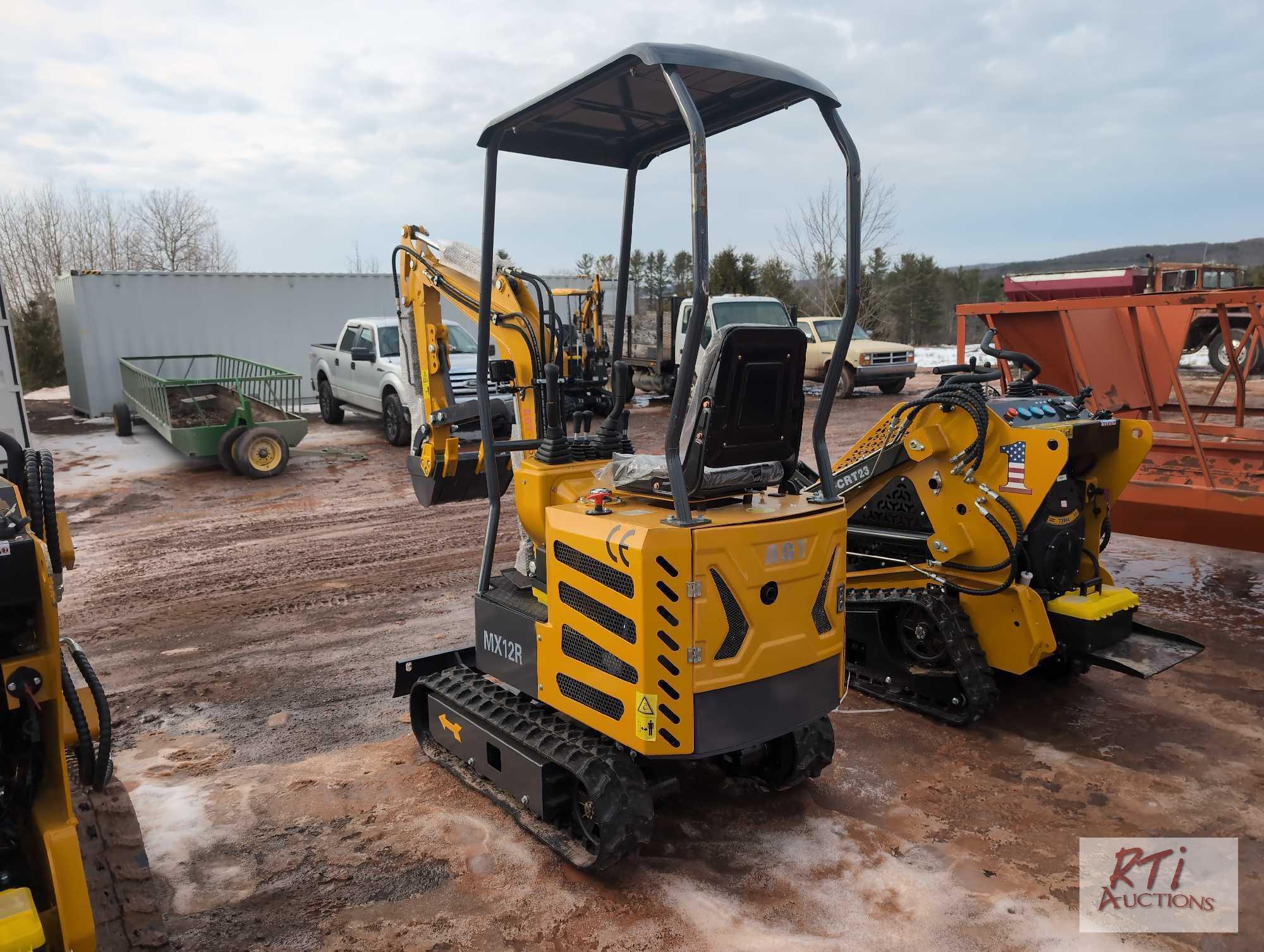 MX12R mini excavator with bucket, thumb, gas engine