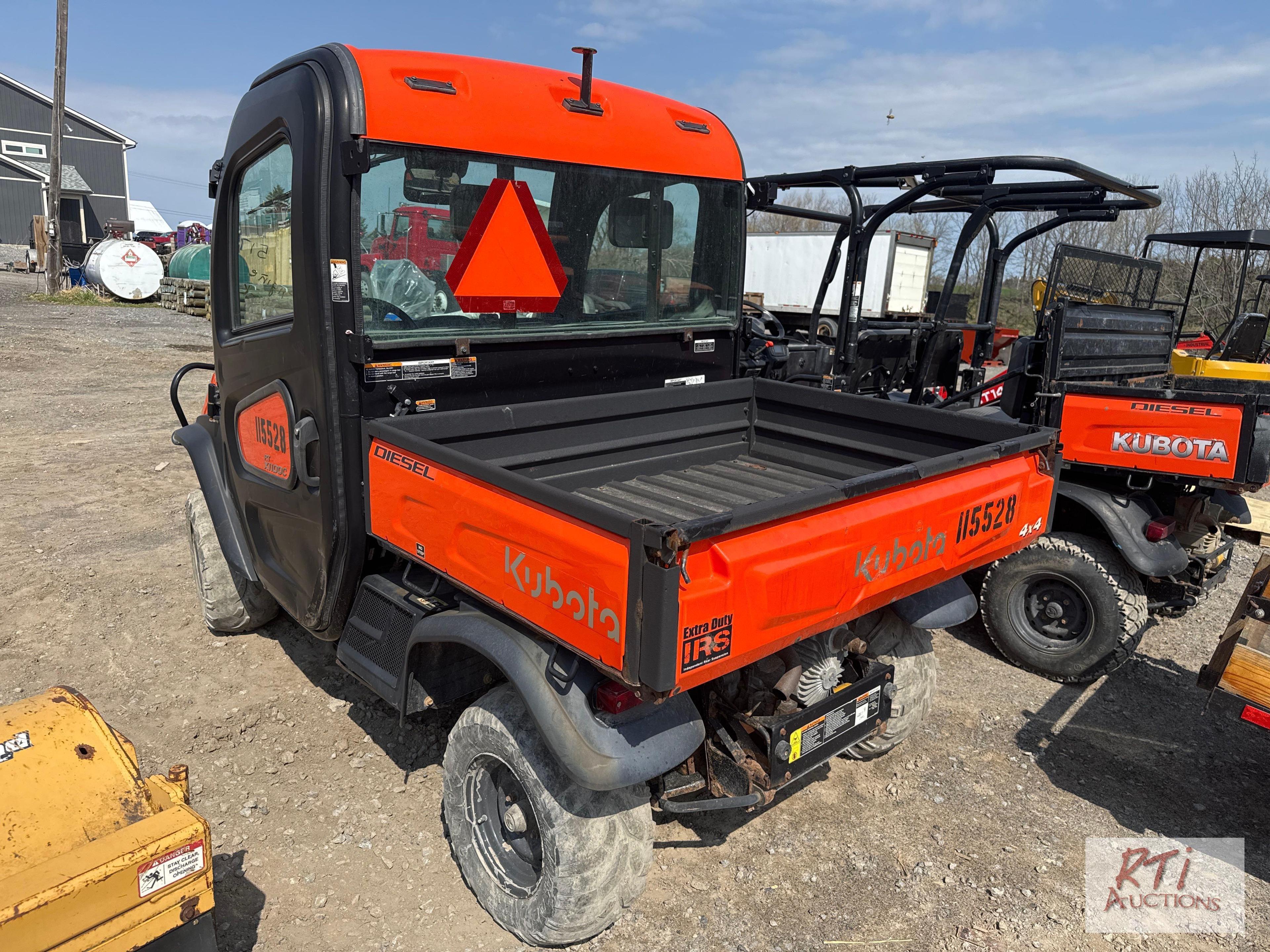 Kubota RTVX1100C utility vehicle, cab, hydraulic dump, 221 hrs., engine issue,Eq # 115528