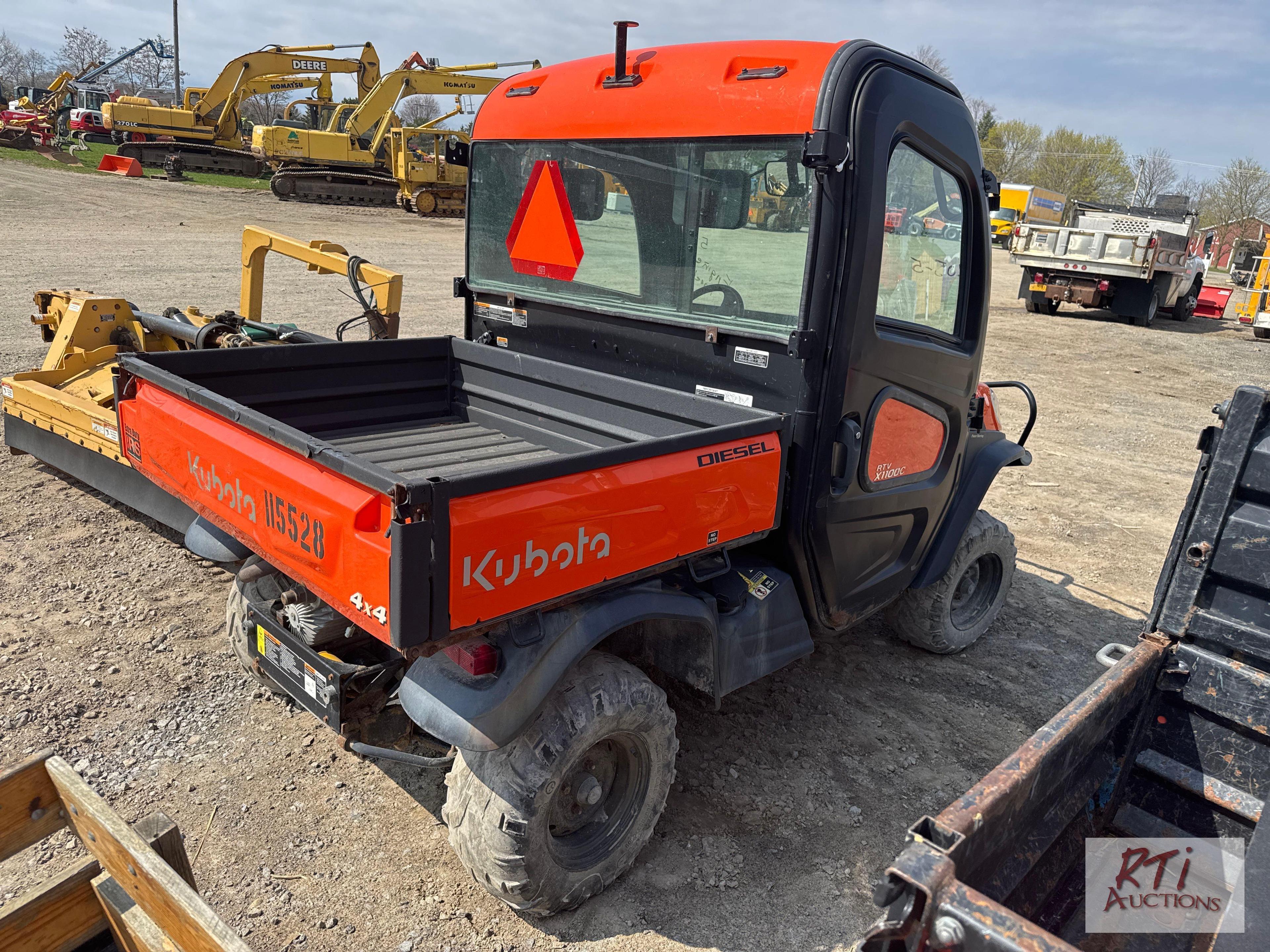 Kubota RTVX1100C utility vehicle, cab, hydraulic dump, 221 hrs., engine issue,Eq # 115528