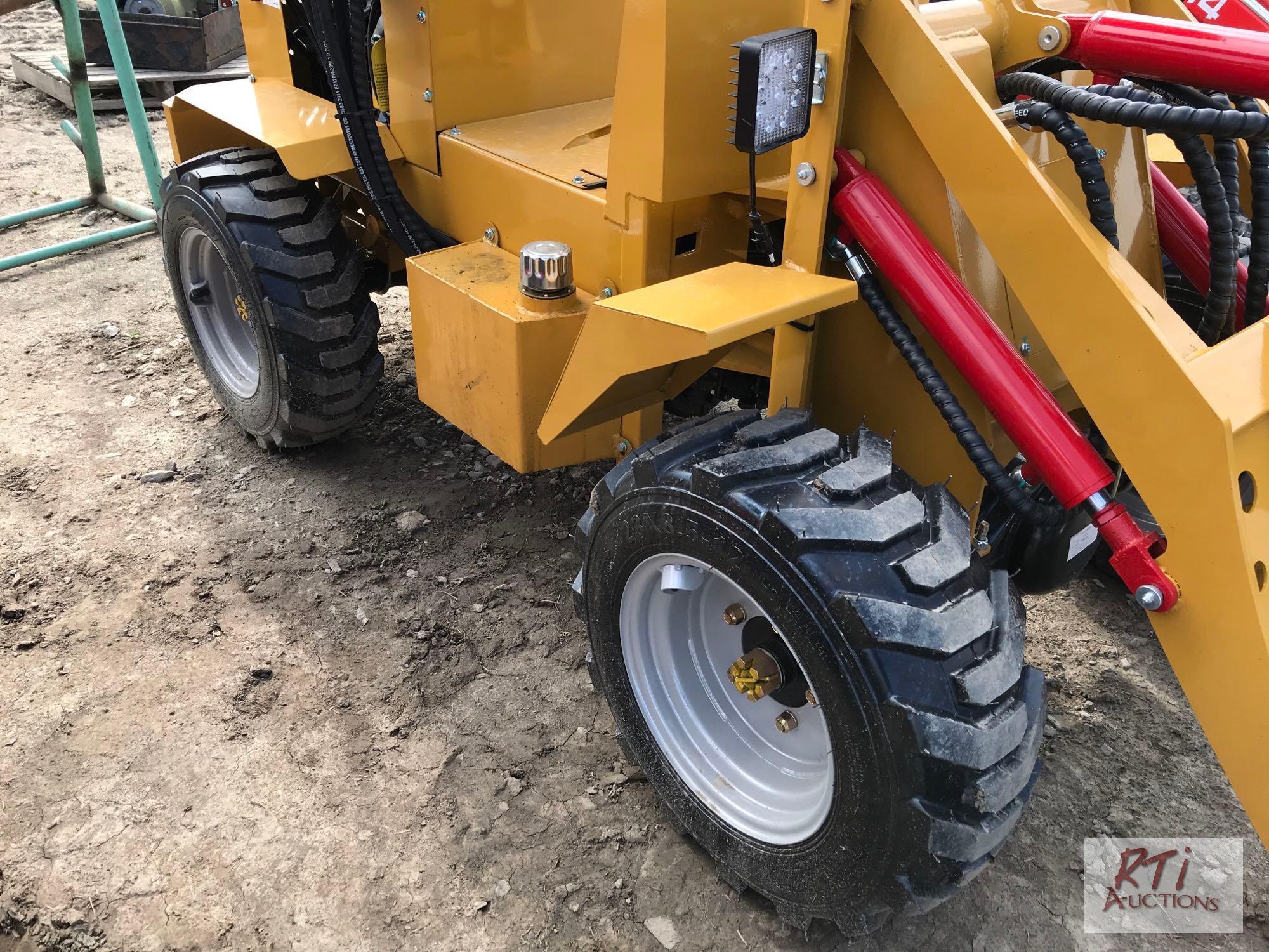 AGT Industrial KRW23 mini wheel loader, 40in bucket, gas engine