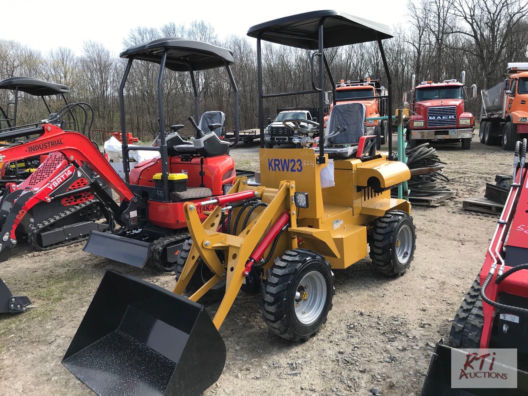 AGT Industrial KRW23 mini wheel loader, 40in bucket, gas engine