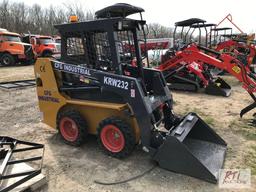 CFG Industrial KRW232 mini skid loader, solid rubber tires, 36in GP bucket, joystick control, gas