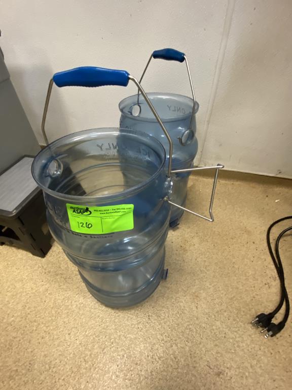 Two Plastic Ice Bin Transport Buckets