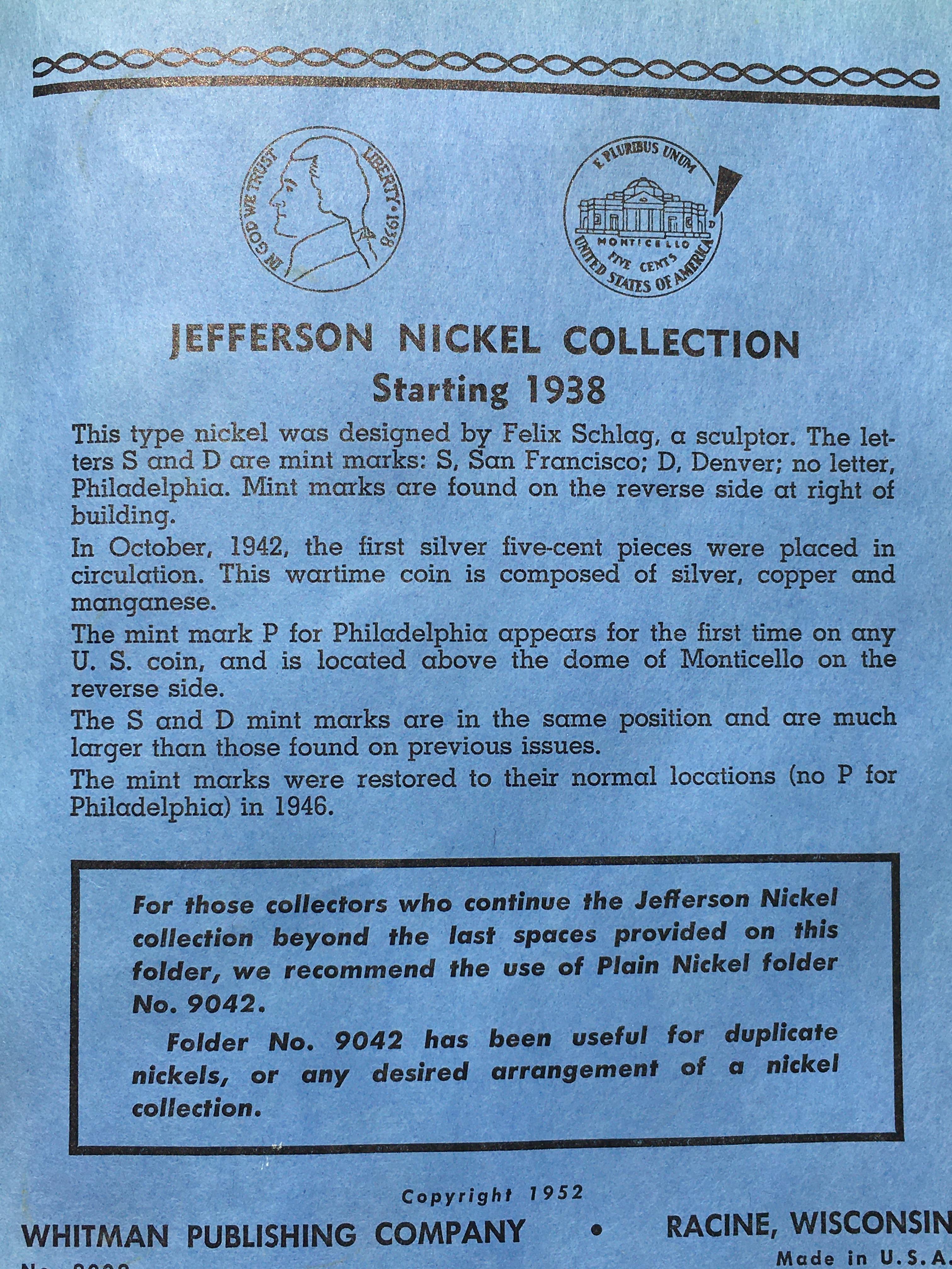 Jefferson Nickel Collection Starting 1938