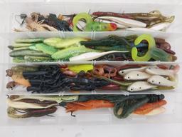 Tackle tray of assorted soft plastic lures