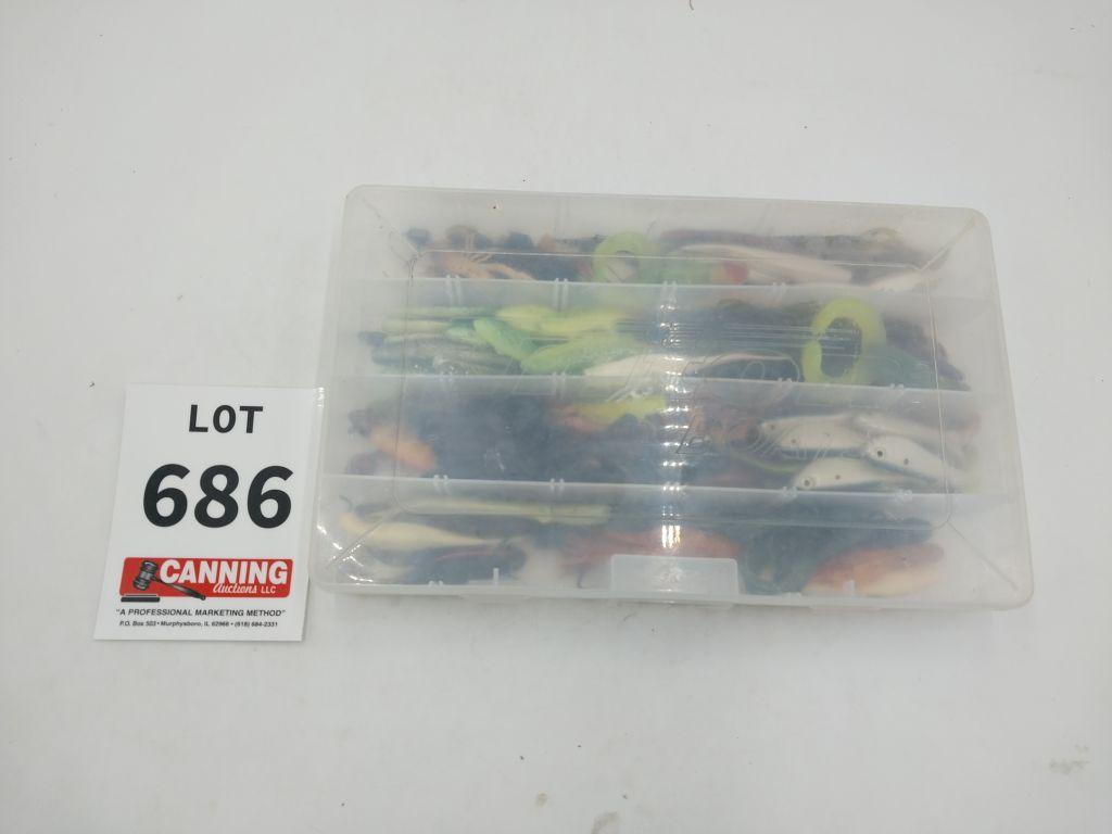 Tackle tray of assorted soft plastic lures