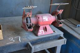 STEEL WORK TABLE, VISE & DUAL BENCH GRINDER