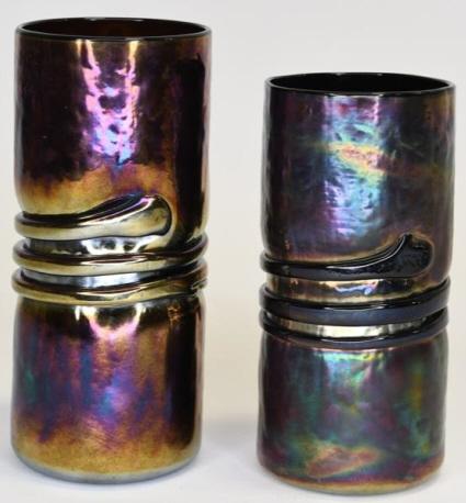 Pair Of Robert Eickholt Amethyst Art Glass Vases
