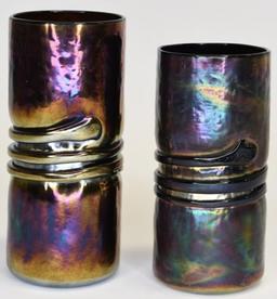 Pair Of Robert Eickholt Amethyst Art Glass Vases