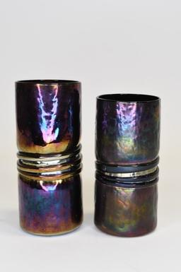 Pair Of Robert Eickholt Amethyst Art Glass Vases