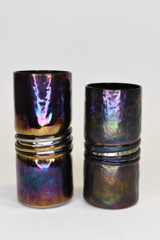 Pair Of Robert Eickholt Amethyst Art Glass Vases