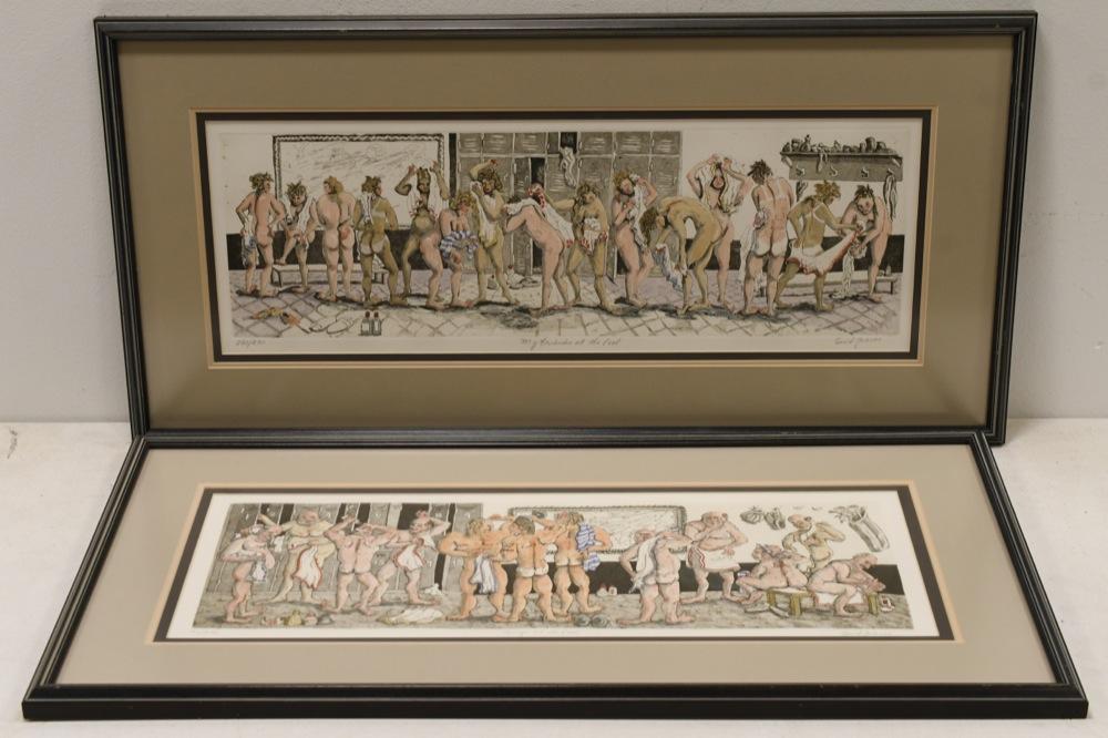 (2) Enid Groves People In Locker Room Lithographs