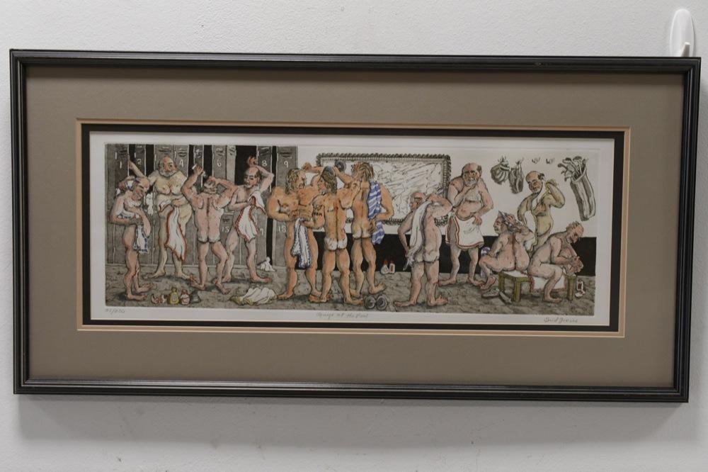 (2) Enid Groves People In Locker Room Lithographs