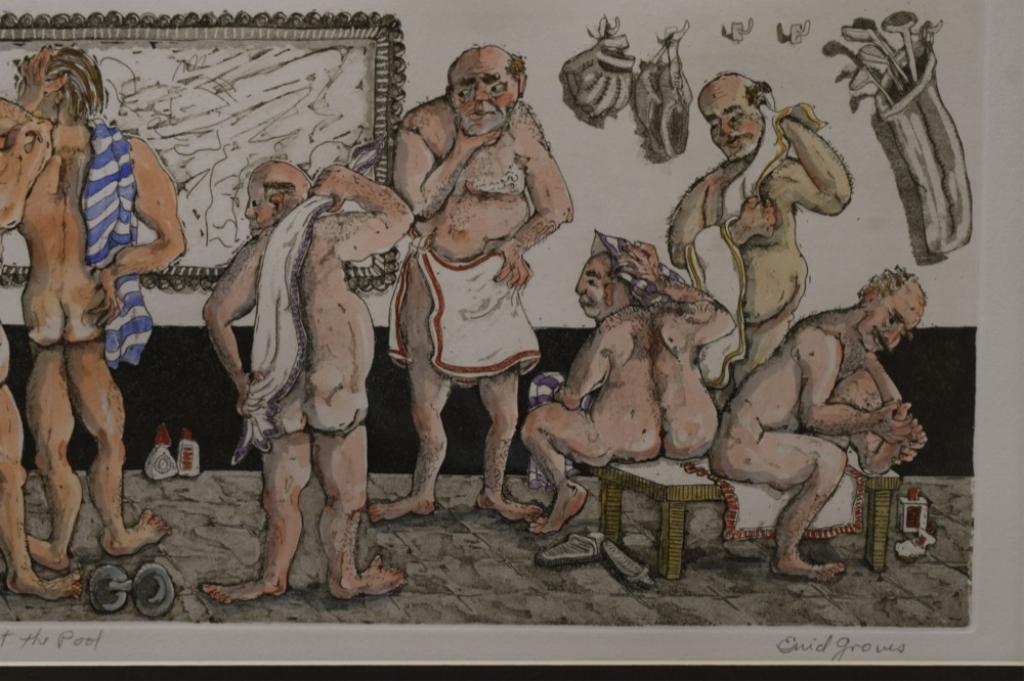 (2) Enid Groves People In Locker Room Lithographs