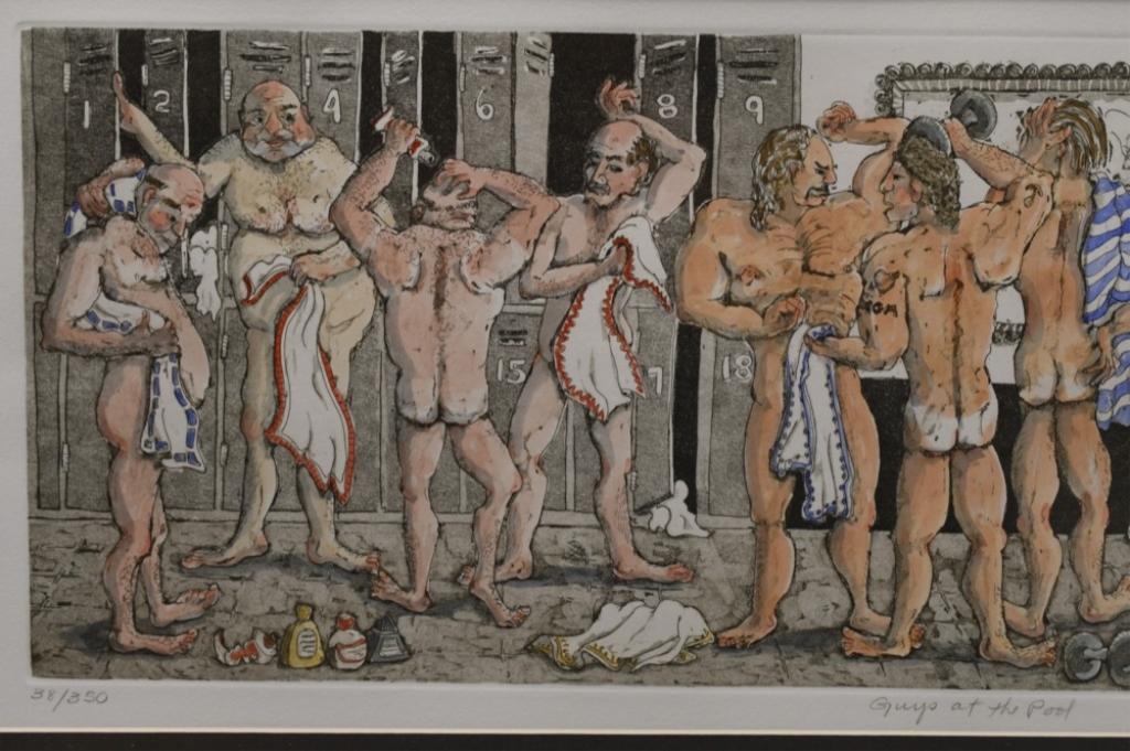 (2) Enid Groves People In Locker Room Lithographs