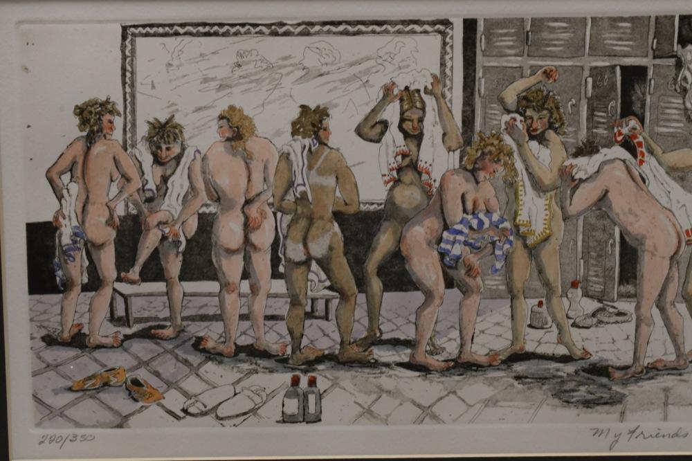 (2) Enid Groves People In Locker Room Lithographs