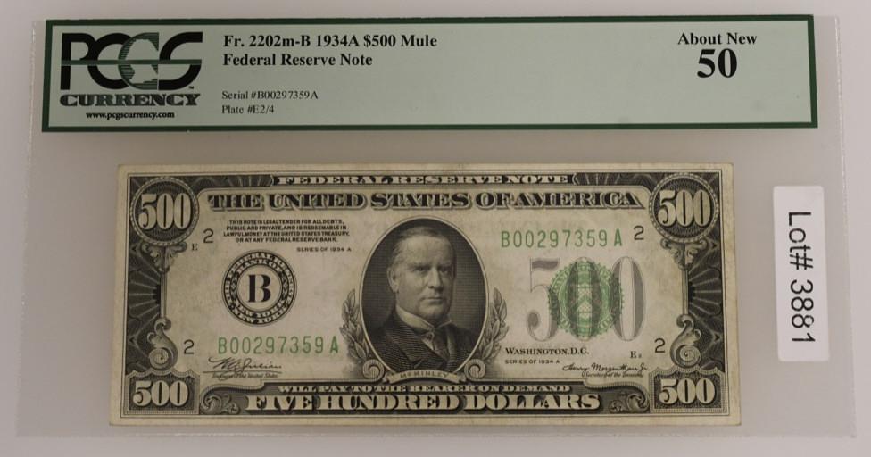 1934A $500 Federal Reserve Note PCGS 50 About New