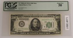 1934A $500 Federal Reserve Note PCGS 50 About New