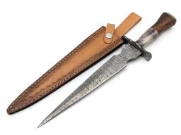 Fantasy Damascus Stiletto Dagger w/ Sheath