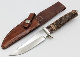 Custom Made Stag Handle Hunting Knife w/ Sheath