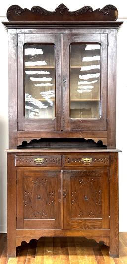 Antique Two-Piece Walnut Brakeront Cupboard