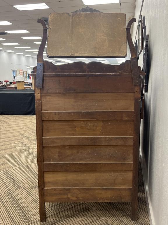 Antique Oak Tallboy Dresser with Beveled Mirror